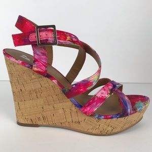 BP Floral Wedge Sandals - Pink and Purple